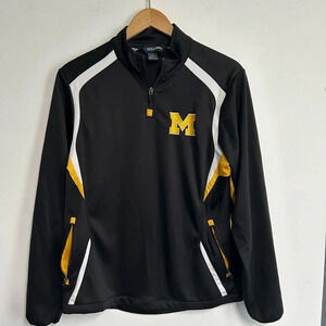 Michigan Women’s 1/4 Zip Sweatshirt Black Gold Pockets Athletic Apparel Logo‎